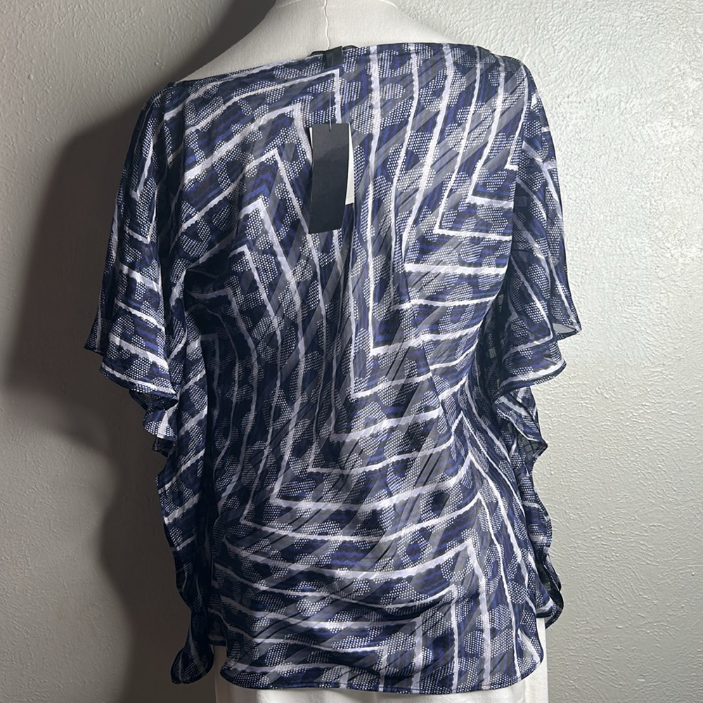 NWT Banana Republic Sheer Geometric Print Split Sleeve Navy Flowy Blouse Sz S - Picture 8 of 12